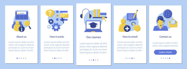 Online courses mobile app page screen vector template