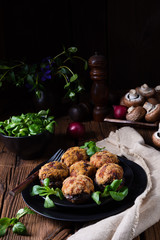 stuffed with minced meat and baked Champignons