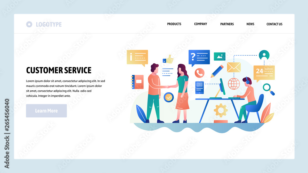 Poster vector web site design template. customer service and online support chat, helpdesk, sales. landing 