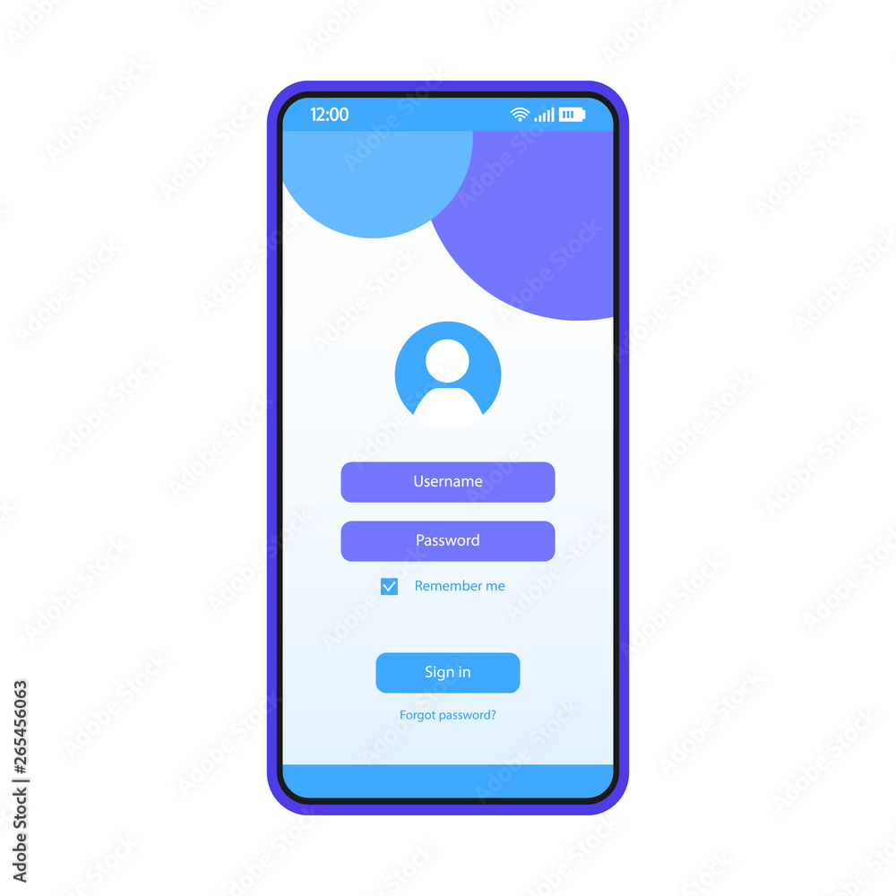 Poster login page smartphone interface vector template