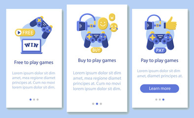 Buying apps and games onboarding mobile app page screen vector template