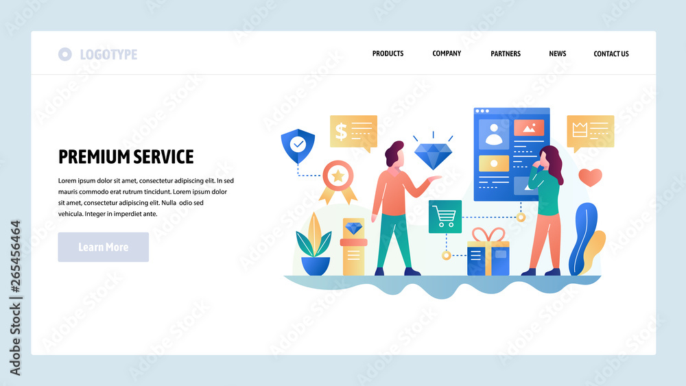 Aufkleber vector web site design template. premium quality customer service. online shop support. landing page
