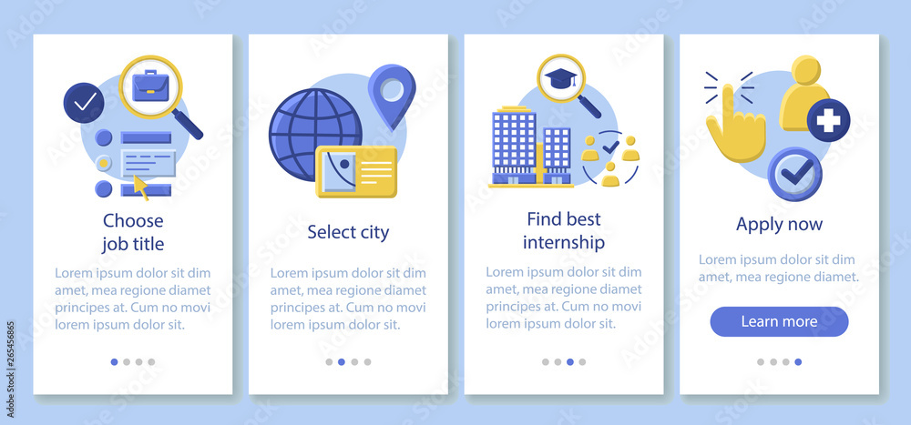 Wall mural internship program onboarding mobile app page screen vector template