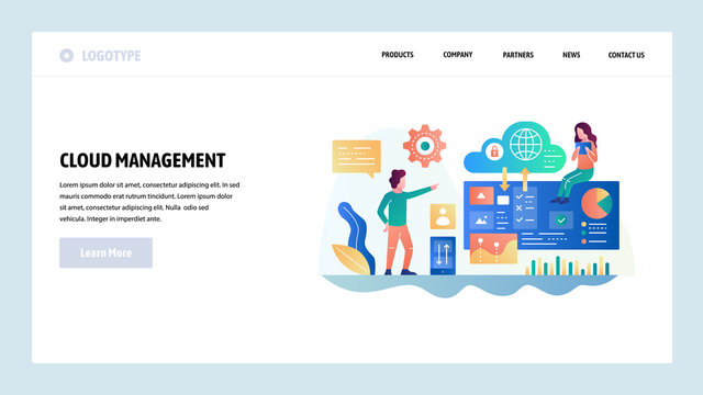 Vector web site design template. Cloud computing technology and secure storage. Cloud management. Landing page concepts for website and mobile development. Modern flat illustration