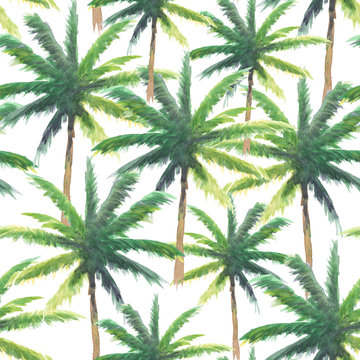 seamless pattern of hand paint watercolor coconut tree, natural summer illustration for fashion textile