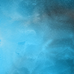 Colorful winter blue ink and watercolor textures on white paper background. Paint leaks and ombre effects. Hand painted abstract image. Deep sea.