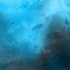 Fototapeta na wymiar Colorful winter blue ink and watercolor textures on white paper background. Paint leaks and ombre effects. Hand painted abstract image. Deep sea.