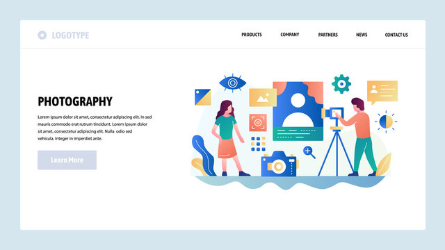 Vector web site design template. Photo studio, photography service, digital camera. Landing page concepts for website and mobile development. Modern flat illustration
