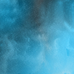 Colorful winter blue ink and watercolor textures on white paper background. Paint leaks and ombre effects. Hand painted abstract image. Deep sea.
