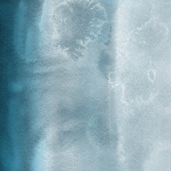 Colorful winter blue ink and watercolor textures on white paper background. Paint leaks and ombre effects. Hand painted abstract image. Deep sea. © artistmef