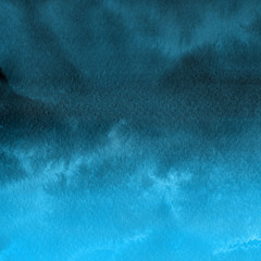 Colorful winter blue ink and watercolor textures on white paper background. Paint leaks and ombre effects. Hand painted abstract image. Deep sea.