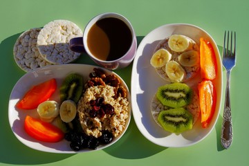 hand holding a cup of coffee. breakfast. healthy food. proper nutrition.