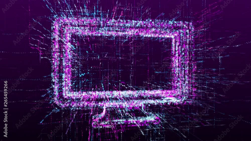 Wall mural digital animation of the sign of the screen or monitor in the virtual internet space of the future.