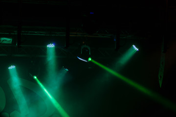 Fototapeta na wymiar scene, stage light with colored spotlights and smoke