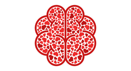 Hearts in brain isolated on a whit background. Fall in love. Conflict between emotions and rationality. Icon or logo. Red color. Simple modern design. Valentine's day. Flat style vector illustration.
