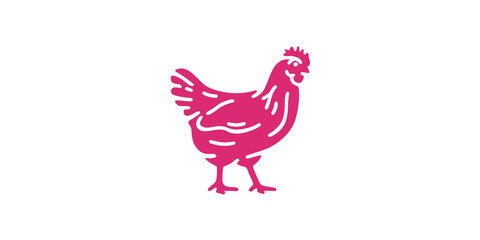 Hen logo. Farm template. Simple cartoon design icon, emblem. View from side, profile. Realistic silhouette. Flat style vector illustration.