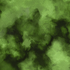 Green ink and watercolor textures on white paper background. Paint leaks and ombre effects. Hand painted abstract image.