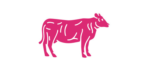 Cow logo. Farm template. Simple cartoon design icon, emblem. View from side, profile. Realistic silhouette. Flat style vector illustration.