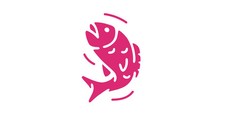 Fish logo. Bent fish jumping out of the water. Fishing template. Simple cartoon design icon, emblem. Flat style vector illustration.