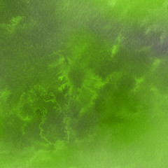 Green ink and watercolor textures on white paper background. Paint leaks and ombre effects. Hand painted abstract image.