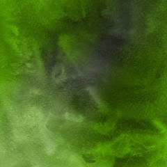 Green ink and watercolor textures on white paper background. Paint leaks and ombre effects. Hand painted abstract image.