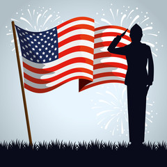 military man silhouette with usa flag