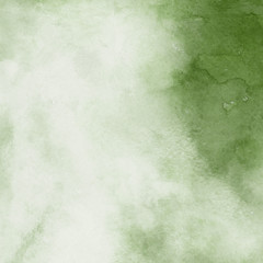 Green ink and watercolor textures on white paper background. Paint leaks and ombre effects. Hand painted abstract image.