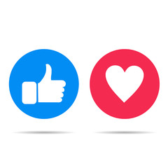 Thumbs up and heart icon on a white background. social media icon, empathetic emoji reactions