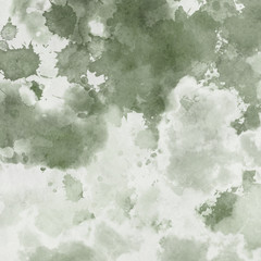 Green ink and watercolor textures on white paper background. Paint leaks and ombre effects. Hand painted abstract image.