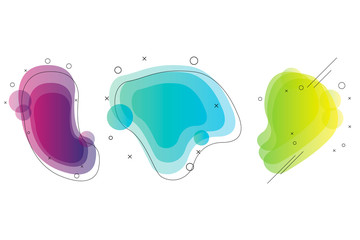 Set abstract colorful liquid geometric shape. fluid gradient design for banner, card, brochure. Isolated waves. Vector illustration