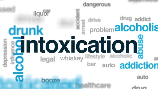 Intoxication animated word cloud. Kinetic typography.