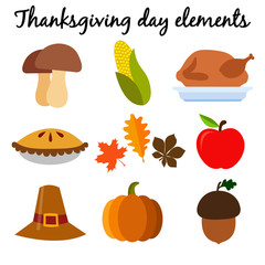 Hand drawn doodle thanksgiving and Autumn icons set. Vector illustration. Fall symbols collection.