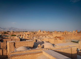 rootops and landscape view of  yazd city old town iran