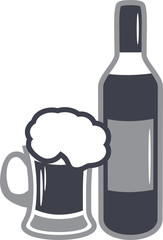 Beer mug and wine bottle. Icon for design