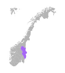 Vector isolated simplified illustration with grey silhouette of Norway, violet contour of Hedmark