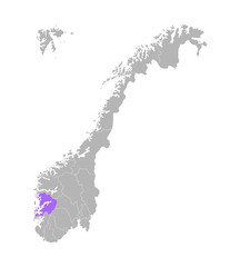 Obraz premium Vector isolated simplified illustration with grey silhouette of Norway, violet contour of Hordaland