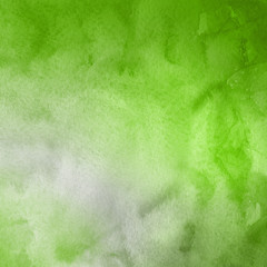 Green ink and watercolor textures on white paper background. Paint leaks and ombre effects. Hand painted abstract image.