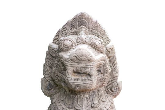 Artificial ancient lion sculpture
