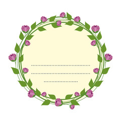 circular postcard with roses and leafs decoration
