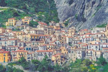 Obraz premium Pietrapertosa town, small village on the Lucanian Dolomites, province of Matera, Basilicata, Italy. the city is opposite to the city of Castelmezzano