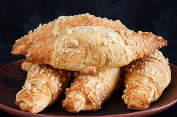 Fresh pastries, a plate with delicious croissants