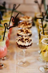 Traditional Italian dessert tiramisu in a glass. wedding dessert for the holidays.