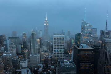 New York Skyline in the fog at night