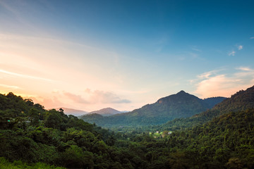 High angle view of Valley and mountain landscape