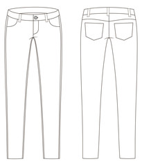 Fashion technical sketch of jeans in vector graphic