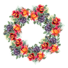 Wreath of watercolor flowers