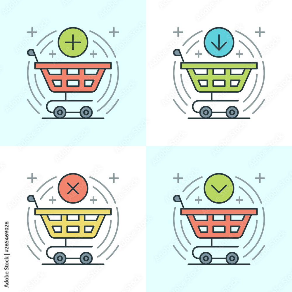 Poster thin linear stroke vector icons shopping cart