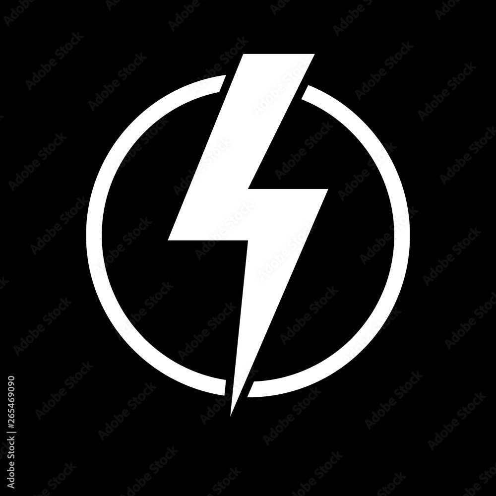 Aufkleber flash icon simple flash design in white isolated on black circle background, for web or app user int