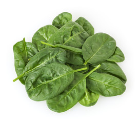 Heap of fresh spinach leafs isolated on white background