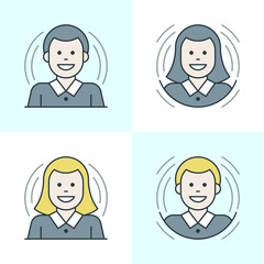 Flat line icons set. Thin linear stroke vector icons People Characters Woman and Man, Business Team concept